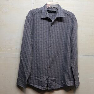 Jhane Barnes Frequency shirt blue gray Men's L Patterned Shirt abstract shimmer